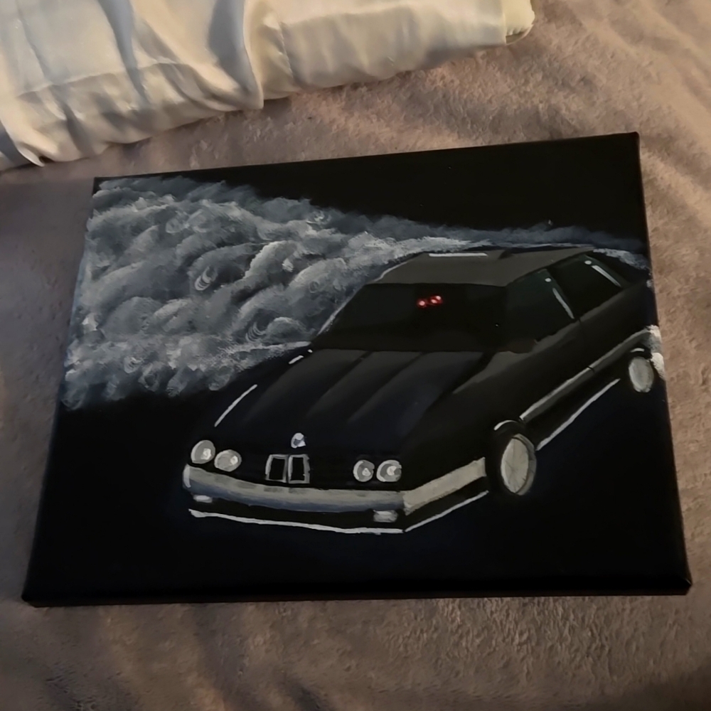 🏁Handmade old school BMW car painting with tires smoking! 1 of a KIND🖤